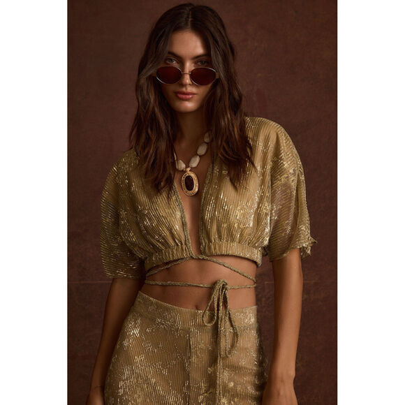 12th Tribe Kaia Gold Metallic Crop Top Size XSXS - Picture 2 of 3